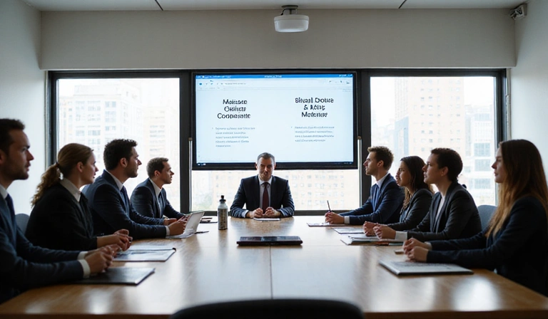 Team discussing mission and values in a boardroom