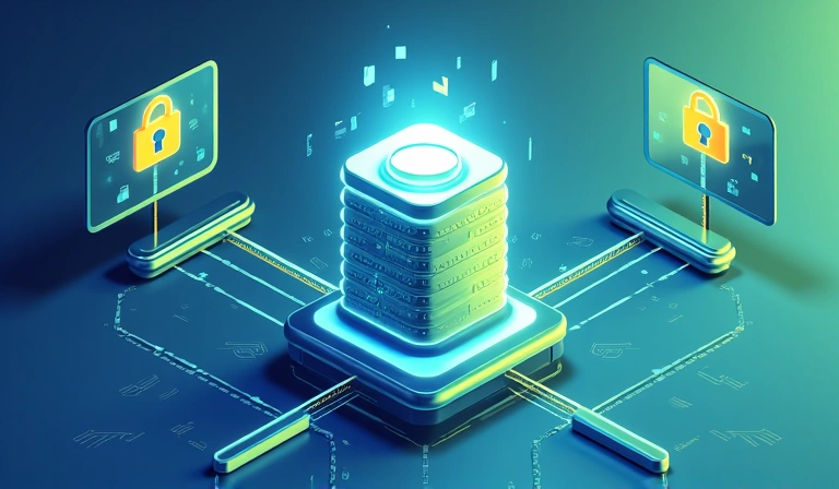 Data security illustration showing encrypted data transfer